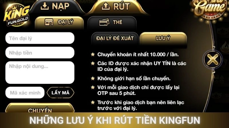 Những lưu ý quan trọng khi rút tiền Kingfun